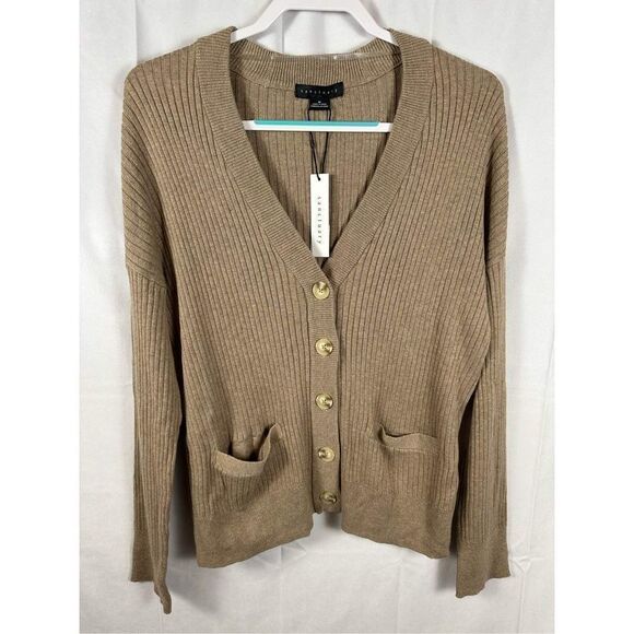 NWT Sanctuary Women’s Ribbed V-Neck Cardigan Sweater Heather Truffle M - Picture 3 of 10